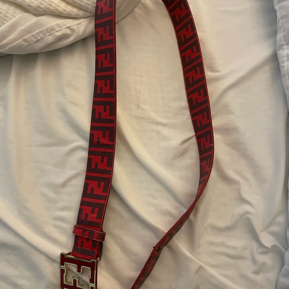 Fendi Red and Black Logo Belt
